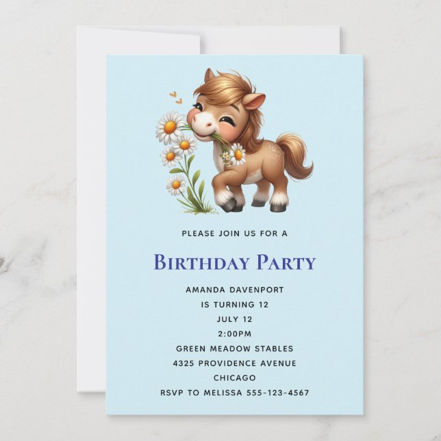 Invitación Cumpleaños de Cabaalgata de Ponis Adorables Comien (Anverso)