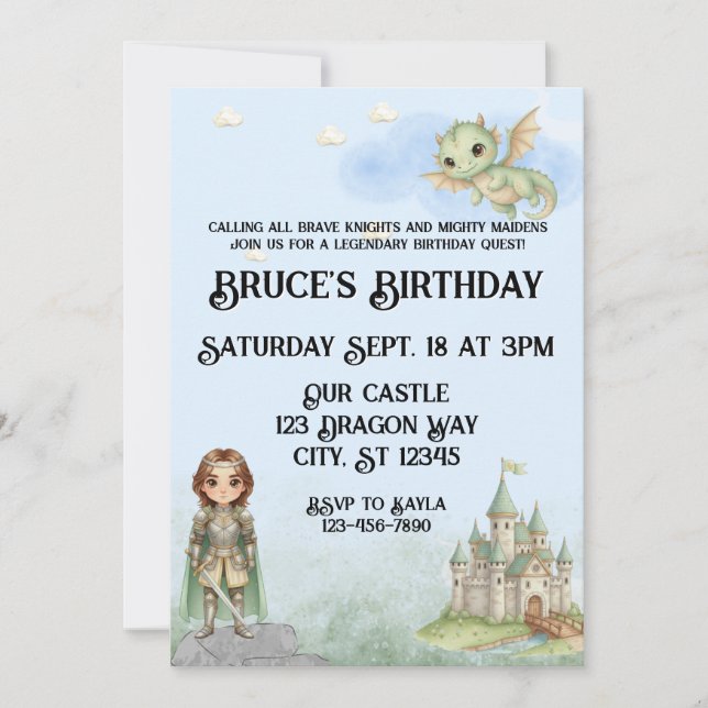 Invitación Cumpleaños de Caballeros, Empleados y Dragones (Anverso)