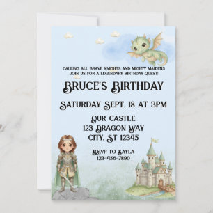 Invitación Cumpleaños de Caballeros, Empleados y Dragones