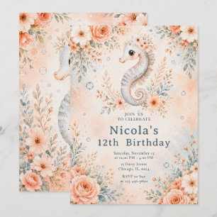 Invitación Cumpleaños de Caballito de Mar Floral