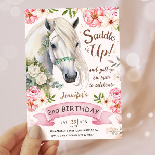 Invitación Cumpleaños de caballo chicas rosa 2º cumpleaños