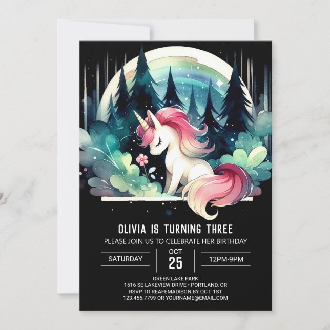 Invitación Cumpleaños de Caballo Dulce Forestal (Anverso)