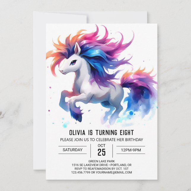 Invitación Cumpleaños de Caballo Editable de moda (Anverso)