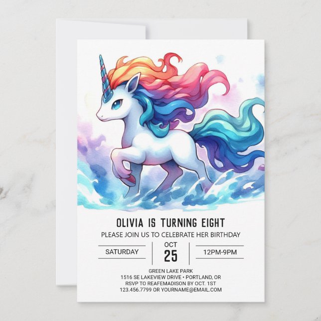 Invitación Cumpleaños de Caballo editable por acuarela (Anverso)