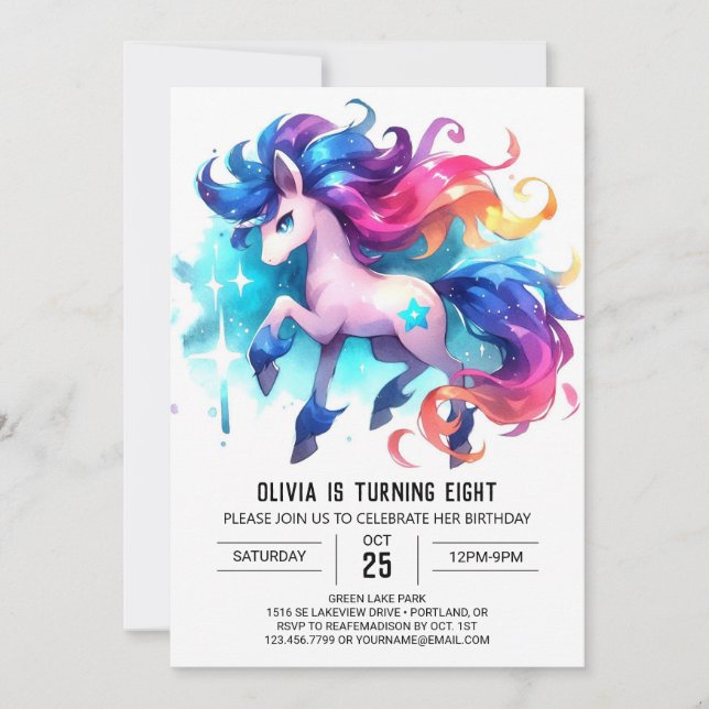 Invitación Cumpleaños de Caballo editable por acuarela (Anverso)