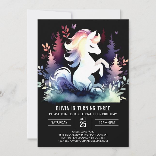 Invitación Cumpleaños de Caballo Encantado (Anverso)