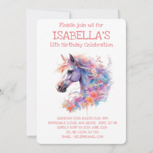 Invitación Cumpleaños de Caballo Floral