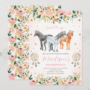 Invitación Cumpleaños de Caballo Floral