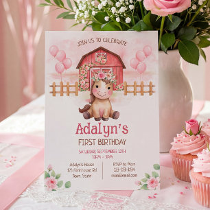 Invitación Cumpleaños de caballo floral rosa lindo