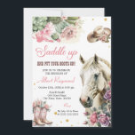 Invitación Cumpleaños de Caballo Invita a Chica Cowgirl Flora<br><div class="desc">Cumpleaños de Caballo Invita a Chica Cowgirl Floral rosa</div>