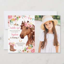 Invitación Cumpleaños de Caballo Invita a Chica Cowgirl Flora