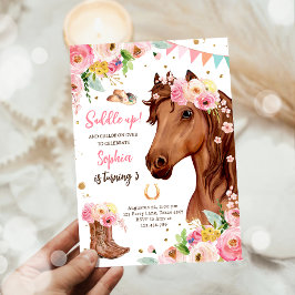 Invitación Cumpleaños de Caballo Invita a Chica Cowgirl Flora