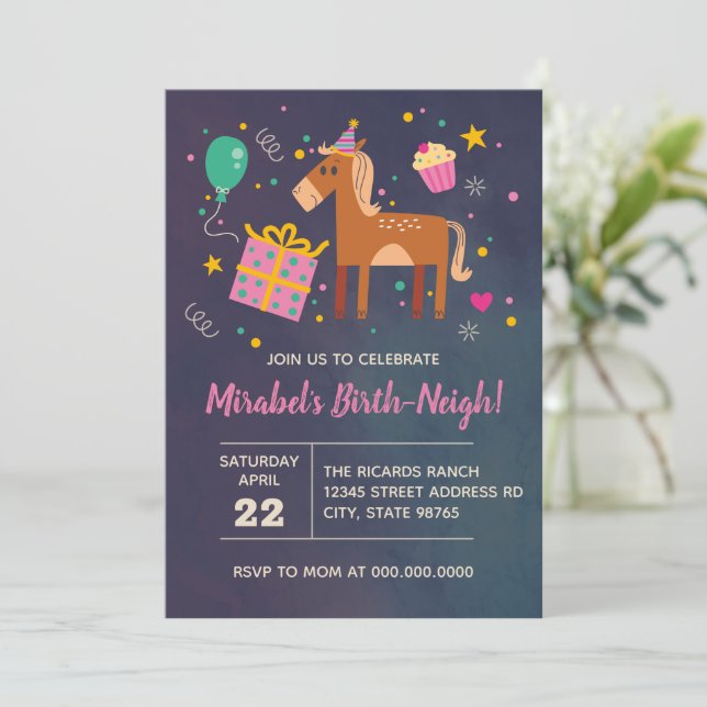 Invitación Cumpleaños de Caballo-Invitación de Neigh cualquie (Anverso de pie)
