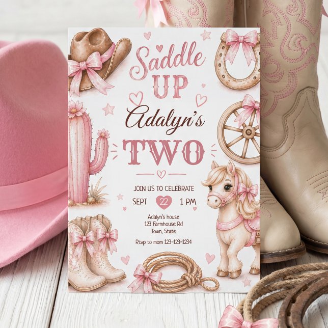Invitación Cumpleaños de caballo montando en silla de montar  (Subido por el creador)