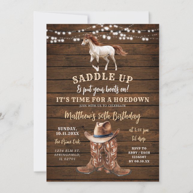 Invitación Cumpleaños de caballo vaquero occidental  (Anverso)