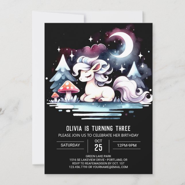 Invitación Cumpleaños de Caballos Adorables Whimsy (Anverso)