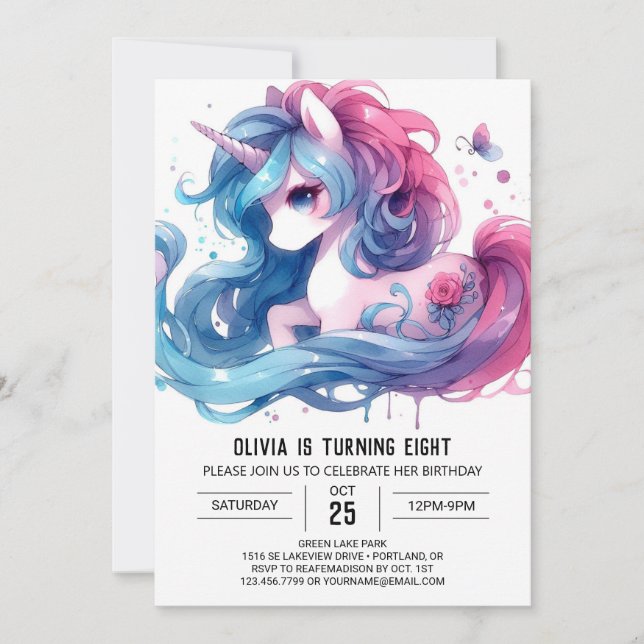 Invitación Cumpleaños de caballos moderado y moderno (Anverso)