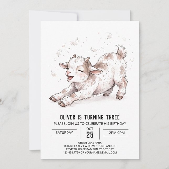 Invitación Cumpleaños de cabra bebé crema (Anverso)