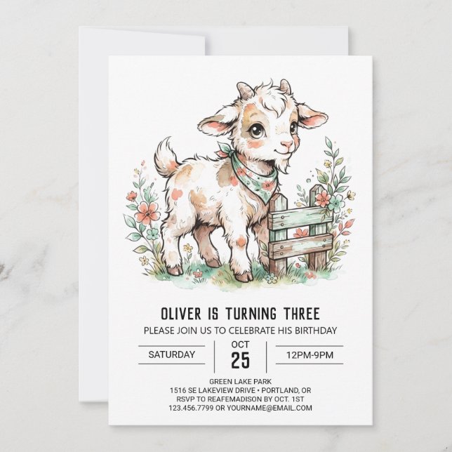Invitación Cumpleaños de cabrito rústico (Anverso)