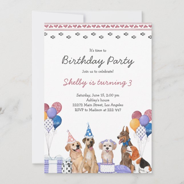 Invitación Cumpleaños de cachorro (Anverso)