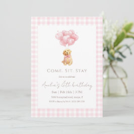 Invitación Cumpleaños de cachorro Retriever dorado con gingha