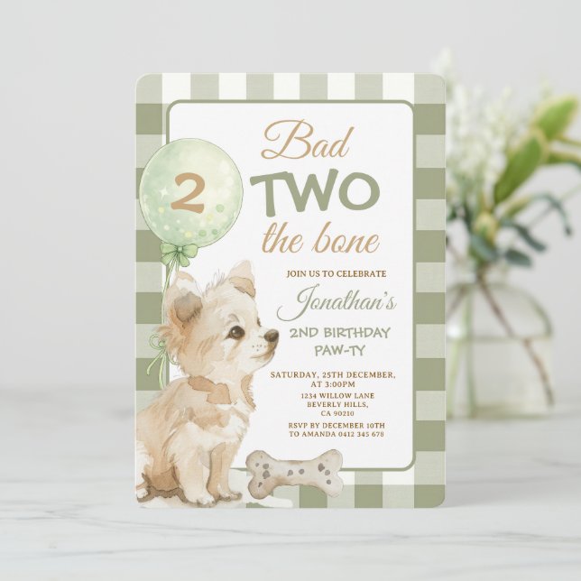 Invitación Cumpleaños de cachorro Sage Bad Two the Bone Fiest (Anverso de pie)