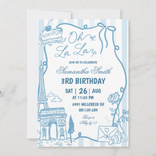 Invitación Cumpleaños de Café Parisino Garabateado Azul a Man