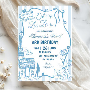 Invitación Cumpleaños de Café Parisino Garabateado Azul a Man