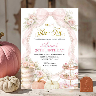 Invitación Cumpleaños de calabaza otoñal y lazo con perlas Th