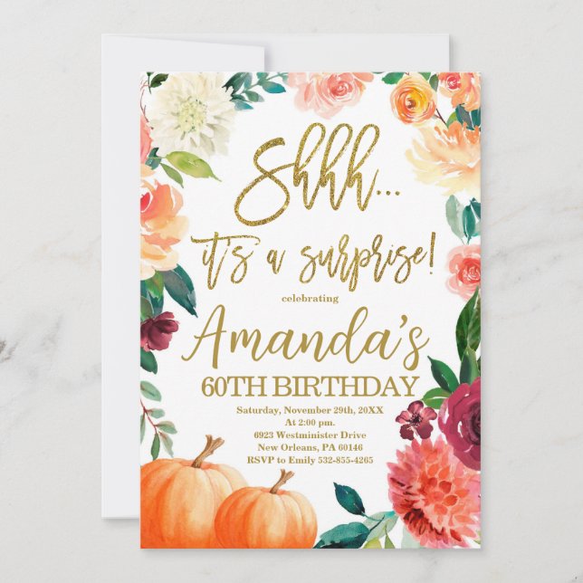 Invitación Cumpleaños de calabaza, Shhh es un Fiesta de otoño (Anverso)