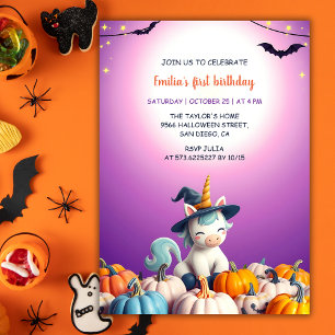Invitación Cumpleaños de Calabazas de Unicornio de Halloween