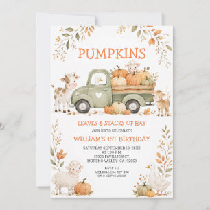 Invitación Cumpleaños de Calabazas Hojas y Pilas de Heno