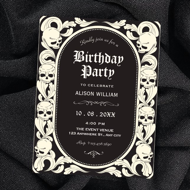 Invitación Cumpleaños de calavera gótica (Subido por el creador)