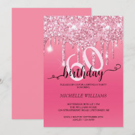 Invitación Cumpleaños de caligrafía de Purpurina rosado plate