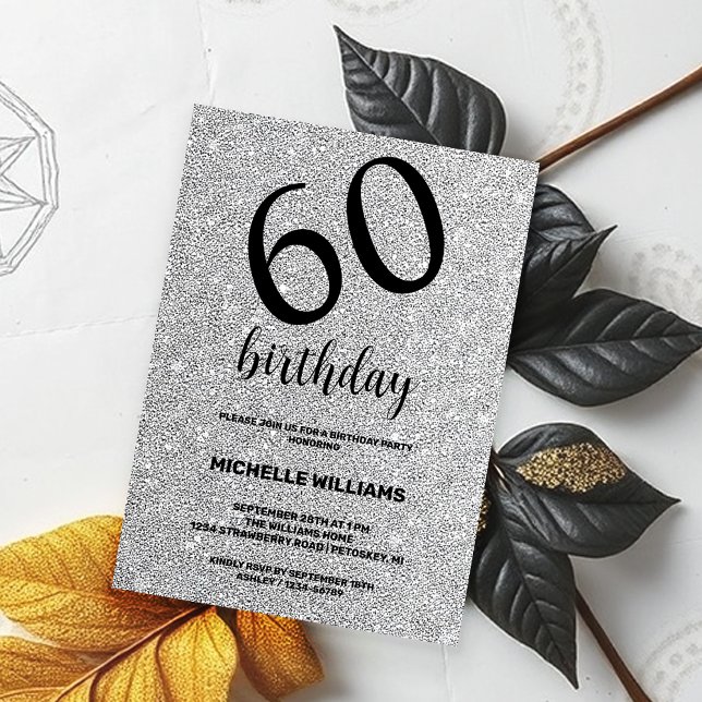 Invitación Cumpleaños de Caligrafía Negra con Brillo Plateado (Subido por el creador)