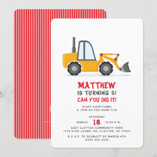 Invitación Cumpleaños de Camión de Construcción