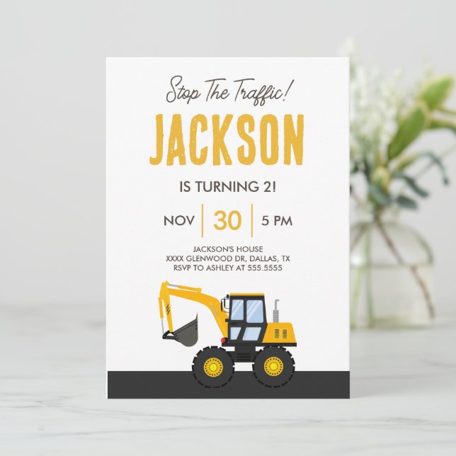 Invitación Cumpleaños de Camión de Construcción | Decoración  (Anverso de pie)