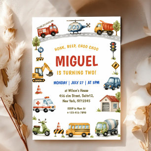 Invitación Cumpleaños de Camión de tren de coches Honk Beep C