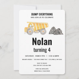 Invitación Cumpleaños de Camión de Volquete de Construcción