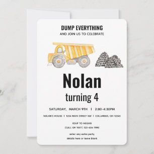 Invitación Cumpleaños de Camión de Volquete de Construcción