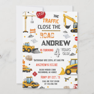 Invitación Cumpleaños de Camión de Volquete de Construcción P