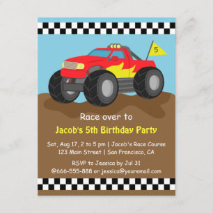 Invitación Cumpleaños de Camión Monstruo Rojo Fuego