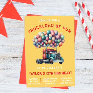 Invitación Cumpleaños de Camión Semirremolque, Carga de Diver