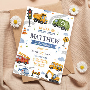 Invitación Cumpleaños de Camiones Coches Choo Choo Pitido