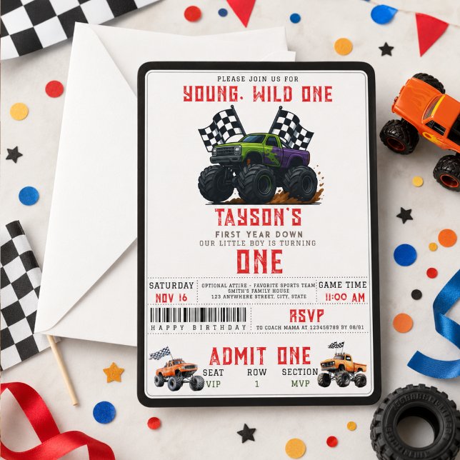 Invitación Cumpleaños de Camiones Monstruosos Modernos 1er añ (Modern Monster Trucks 1st Birthday Party Invitation
)