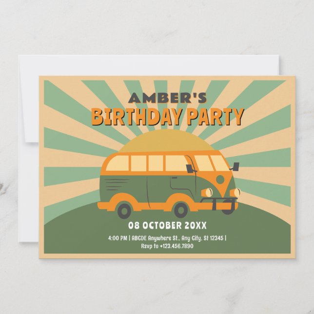Invitación cumpleaños de camioneta de verano retro (Anverso)