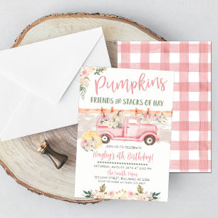 Invitación Cumpleaños de camioneta rosa vintage antigua de pa