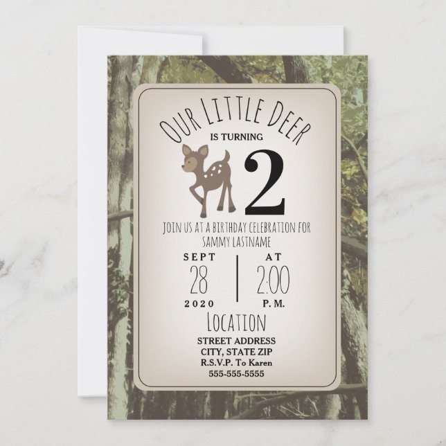 Invitación Cumpleaños de Camo Deer (Anverso)