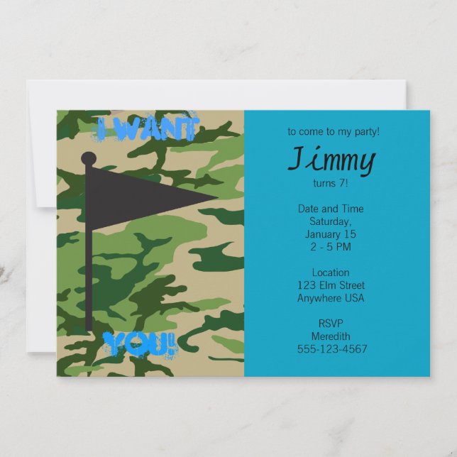 Invitación Cumpleaños de Camo del ejército (Anverso)