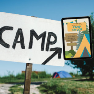 Invitación Cumpleaños de Campamento y Letrero